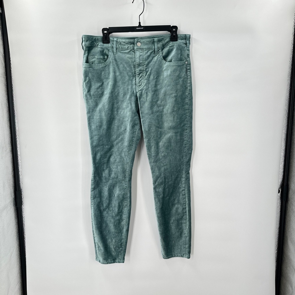 Pilcro Velour Skinny Pants Green Stretch Mid Rise Soft‎ Velvet Feel Size 33